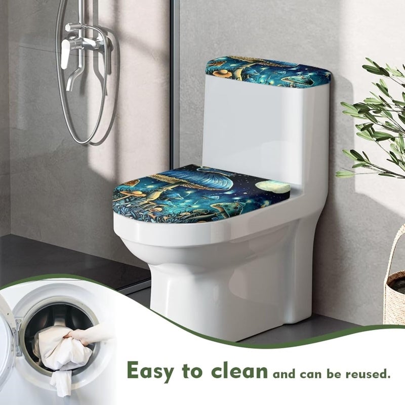 Flashideas Blue Mushroom Toilet Lid & Tank Cover Set - 2 Pcs Stretch Toilet Covers Fits Most Tanks & Lids - Image 4